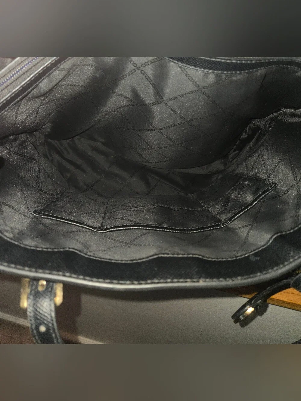 MICHAEL KORS Black Leather Tote with Gold MK Charm EUC
